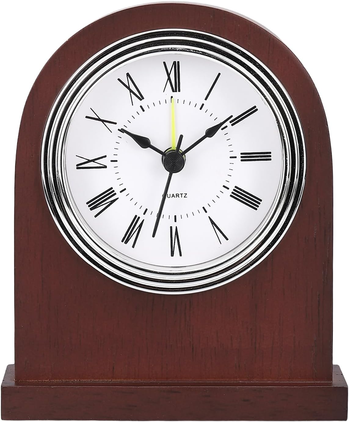 PATIKIL Table Clock, Wooden Grandfather Clock Stand Quartz Movement Battery Operated Living Room Fireplaces Shelf Vintage Decor for Bedside Home Gift, Silver Frame Pure White Base