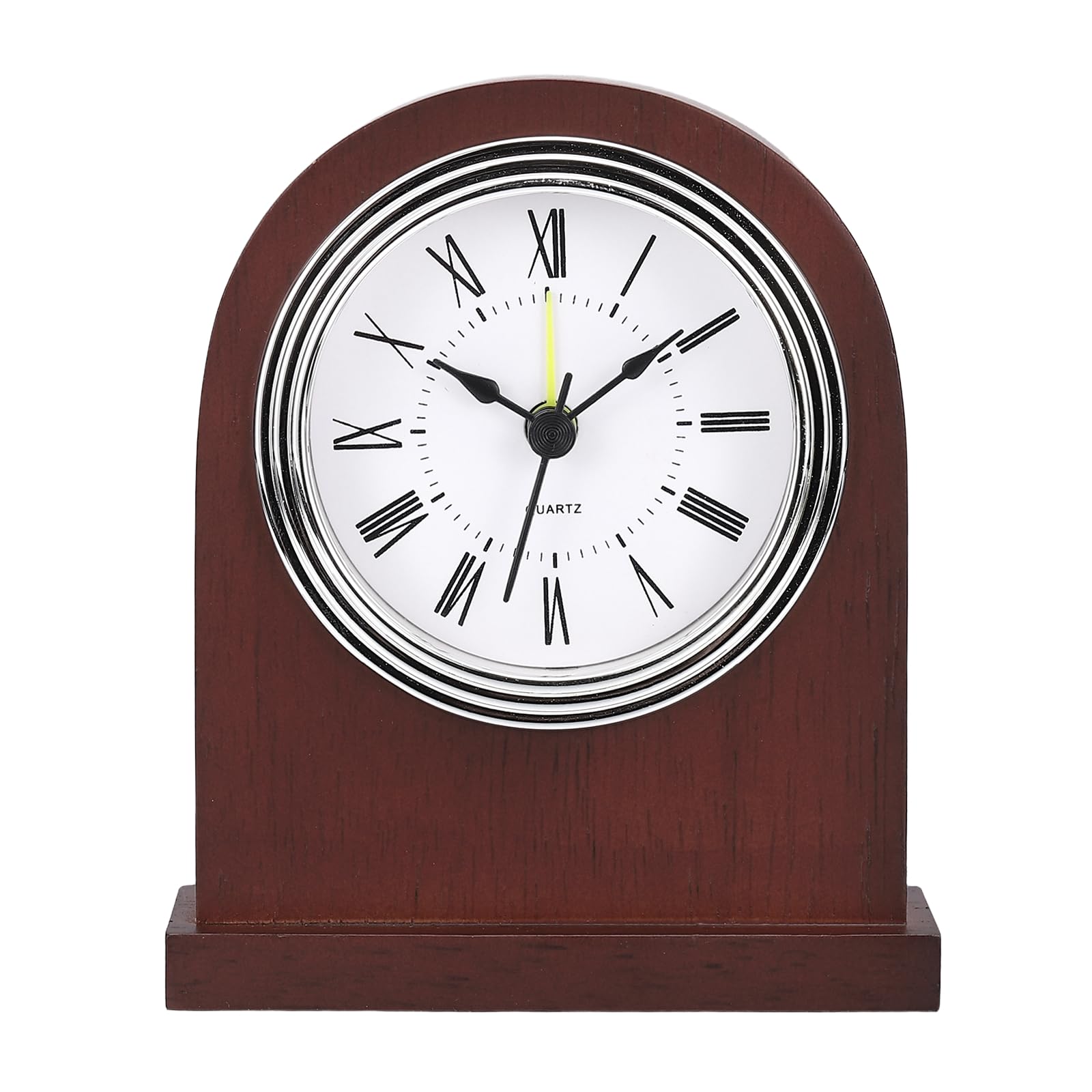 PATIKIL Table Clock, Wooden Grandfather Clock Stand Quartz Movement Battery Operated Living Room Fireplaces Shelf Vintage Decor for Bedside Home Gift, Silver Frame Pure White Base