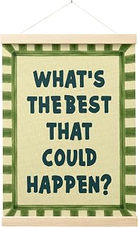 Evcprz What's The Best That Could Happen Canvas Wall Art, 12x16 Inch | Eclectic Funky Green Striped Positive Quotes Hanging Prints Poster Wall Decor for Home Office Living Room Bedroom