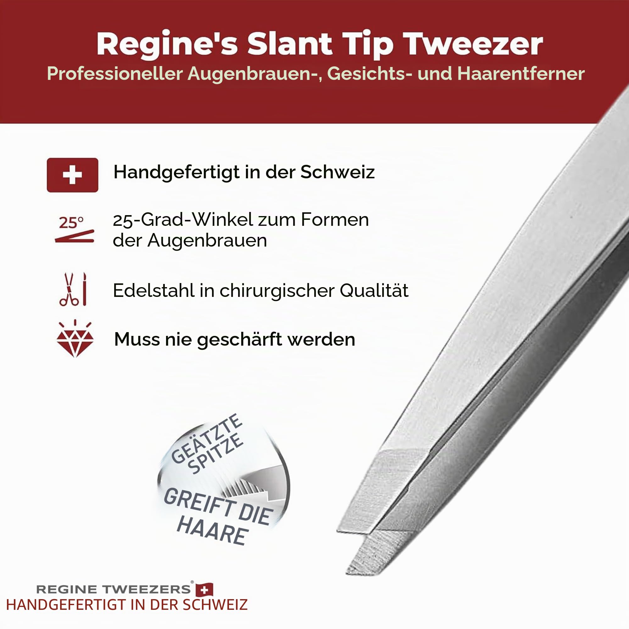 Slant Tip Tweezers | 100% Handmade | Surgical Grade Stainless Steel | Professional Precision Eyebrow and Hair Remover | World's Best Tweezers