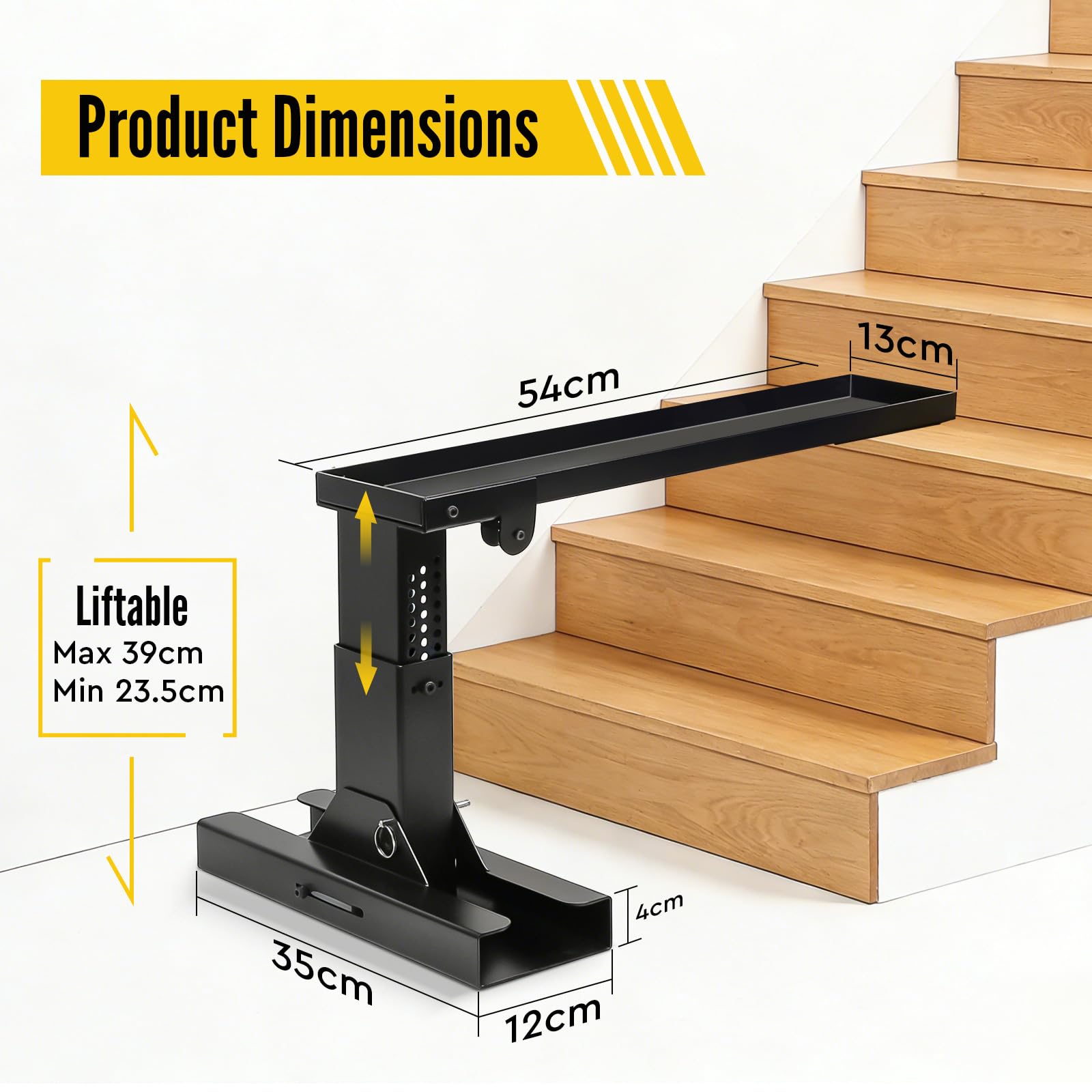 SWAWIS Plegable Extensor de Escalera de Acero Altura Ajustable 23,5-39cm, Nivelador de Escalera con Alfombrilla Antideslizante, Capacidad de Peso 150 kg, Dimensiones de Plataforma 54x13cm