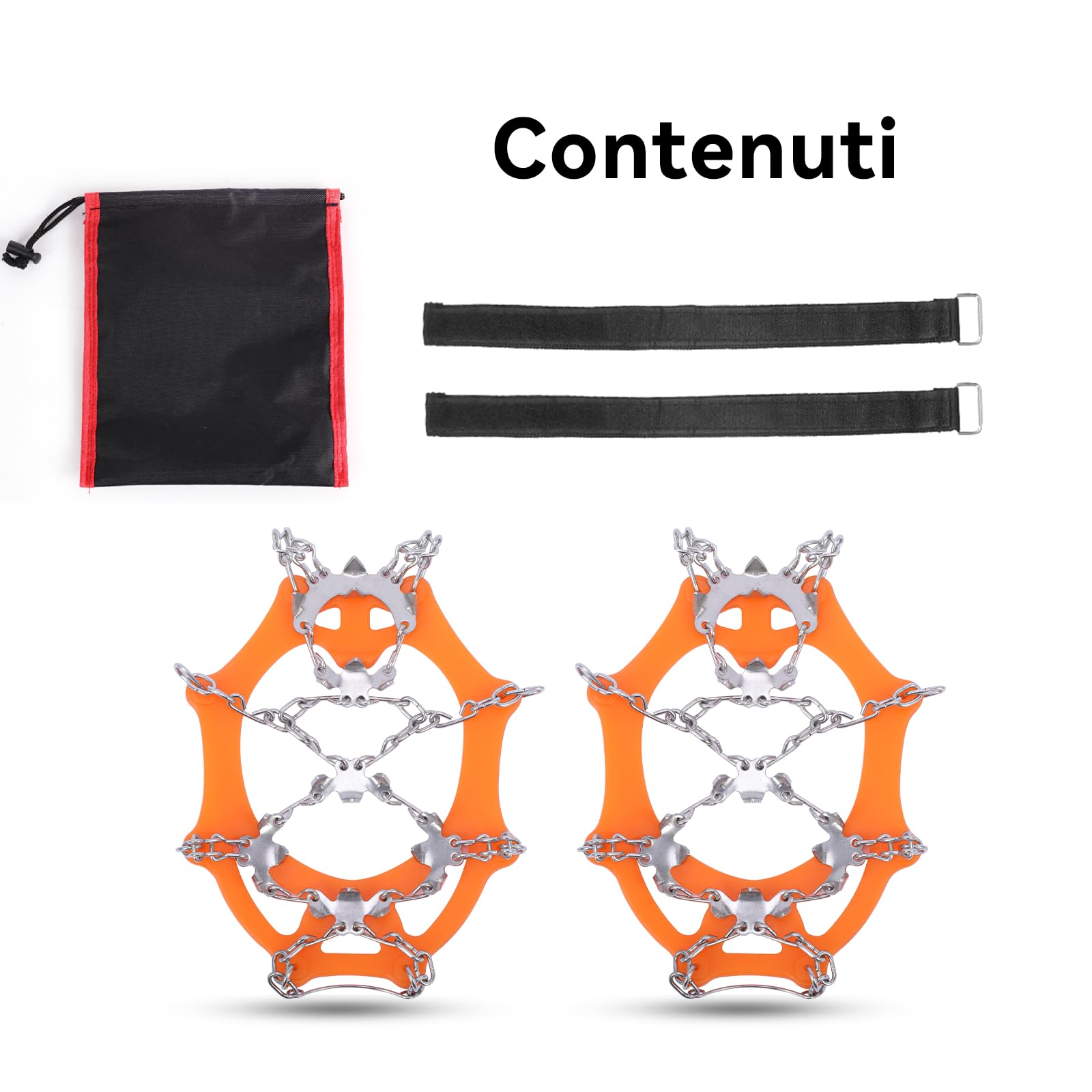 AGPTEK Ice Tacchetti 19 Denti, Ramponi da Ghiaccio per Scarpe Portabile Neve Ramponi per Donna e Uomo con Ottimo Grip per Passeggiate, Jogging o Escursioni Camping su Neve e Ghiaccio, Arancione, M