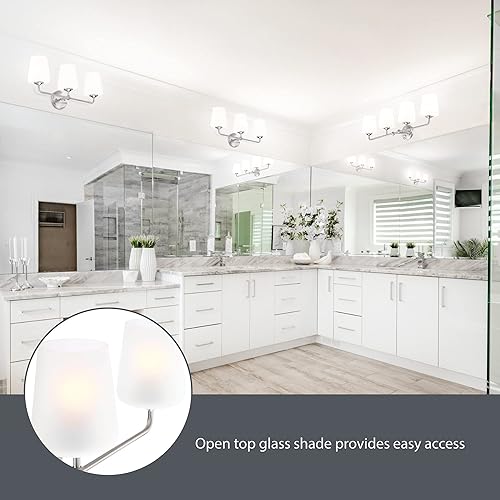 Miniatura 6 de Design House 589291 Stasia - Lámpara de tocador con pantalla cónica de vidrio esmerilado para baño, níquel satinado, 3 luces