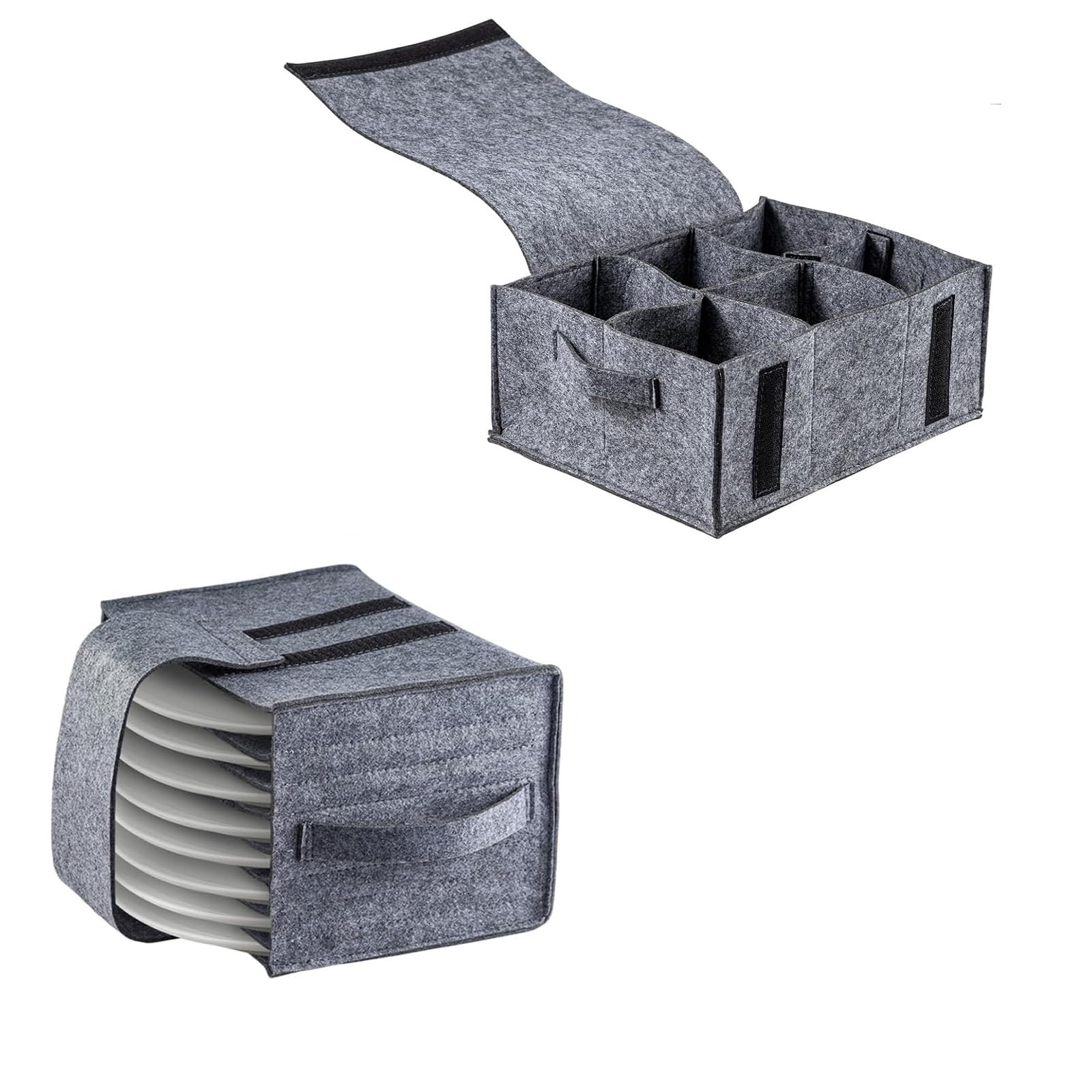 CROWNSHOP 4PCS Plate Cup Storage Box, Camping Dinnerware Organizer & Caravan Plate Holder - Portable Felt/Oxford Fabric Plate and Cup Storage for Motorhome, Cupboard, Kitchen Cookware Protection (4)