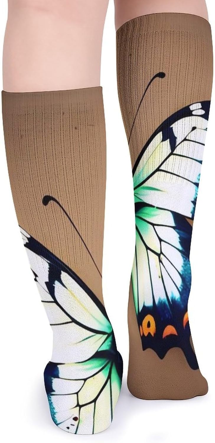 Breathable Crew Sock, Moisture Wicking, Athletic Calf Socks, Cozy | Cute Little Butterfly Compression Socks for Women Men, Lightweight High Work Socks for Business, Casual