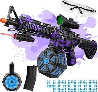 Large Gel Cool Ball Blaster M4A1 with Drum and Scope, Manual & Automatic Dual Mode Gel Ball Blaster with 40000 Water Beads, for Outdoor Activities - Shooting Team Game, Ages 12+, Purple