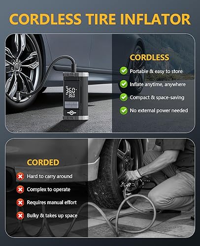 Miniatura 5 de Inflador de neumáticos, compresor de aire portátil, bomba de aire inalámbrica para neumáticos de automóvil de 150 PSI con batería, bomba eléctrica