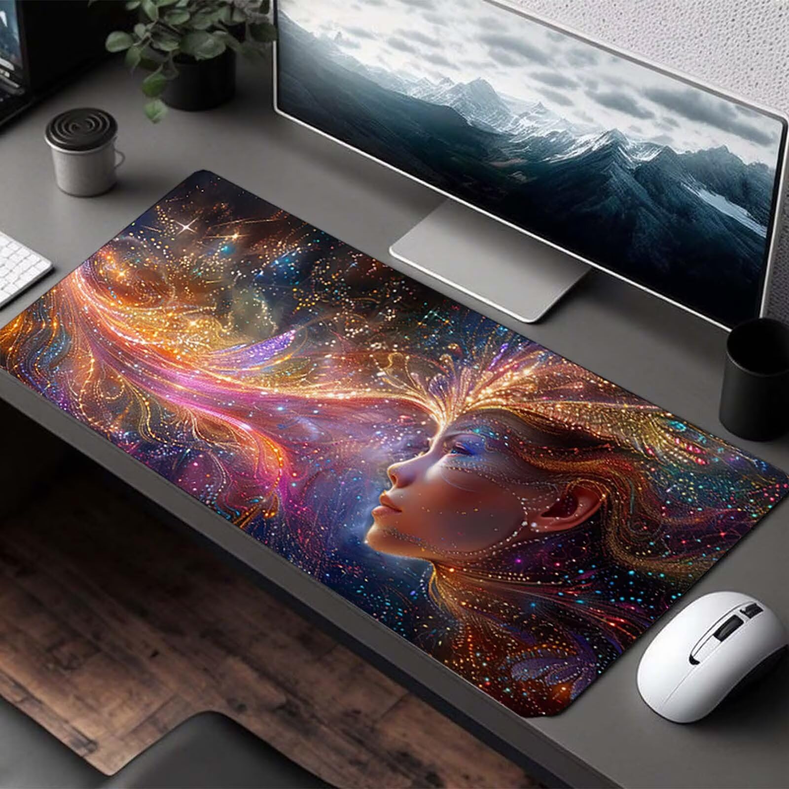 Alfombrilla Ratón, Alfombrilla Gaming Negro XXL 140 x 60 cm, Extendida Base de Antideslizante Caucho Mouse Pad Mujer, Protector Escritorio con Bordes Cosidos, Mejora la precisión PjY899 O-4