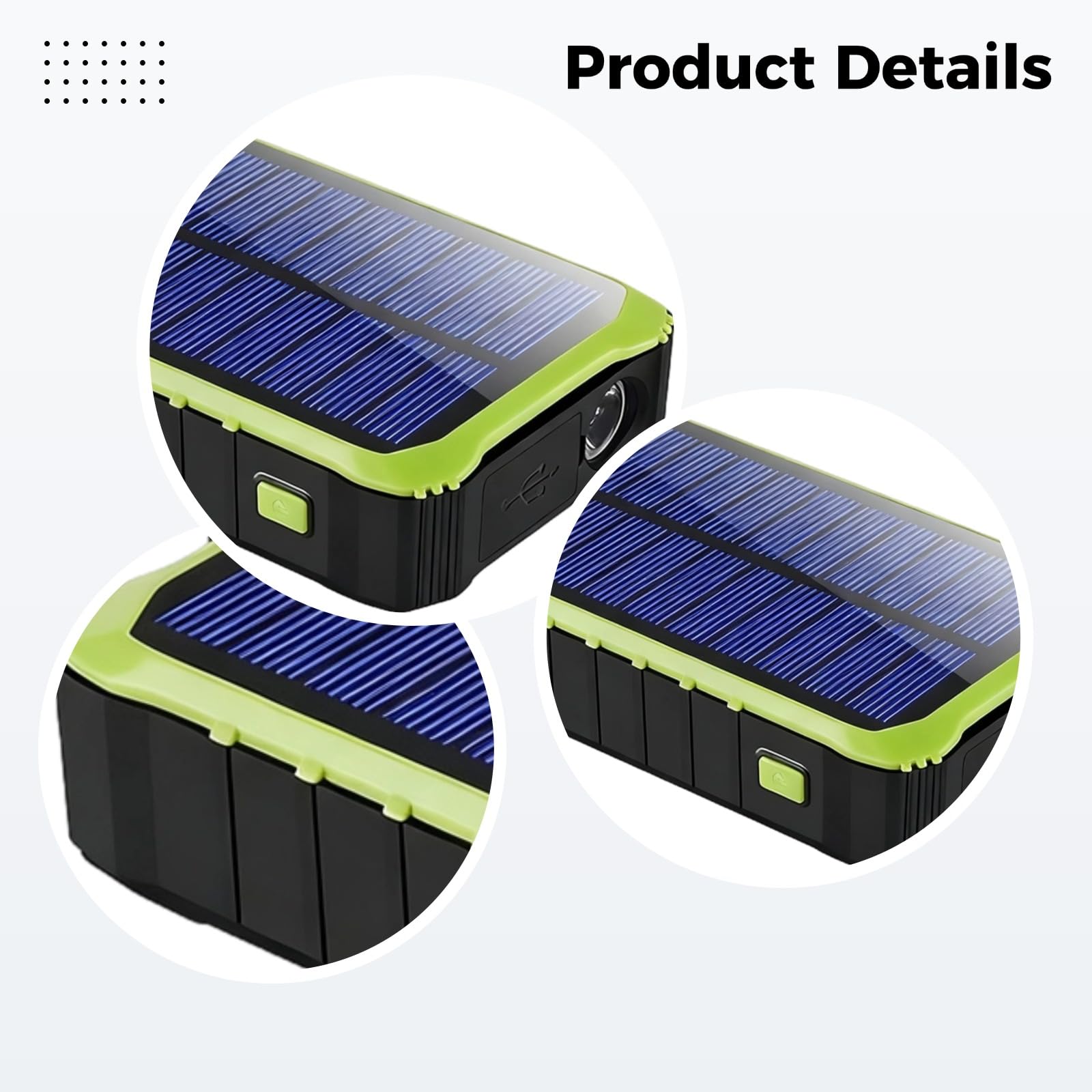 Caricatore a manovella solare verde, 12000 mAh, power bank portatile con doppia porta USB, fonte mobile di emergenza esterna, torcia a LED, staffa pieghevole, 14,5 x 7,9 cm