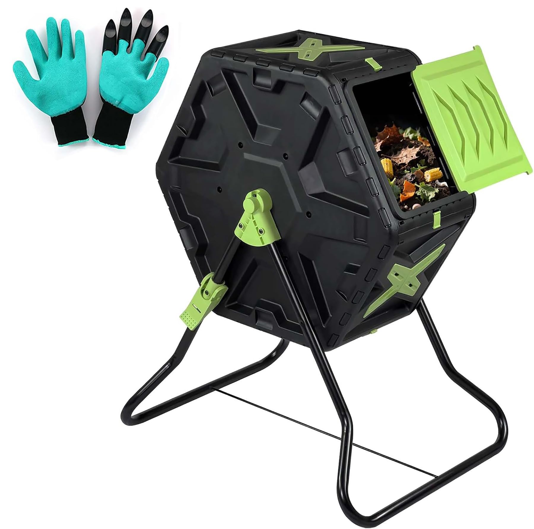 Simply Bio 21 Gallon Outdoor Compost Tumbler Bin – BPA-Free, Rotating Composting Bin for Garden, Yard, and Kitchen Waste, Fast Soil Creation, Weather-Resistant Outdoor Composter with Glove