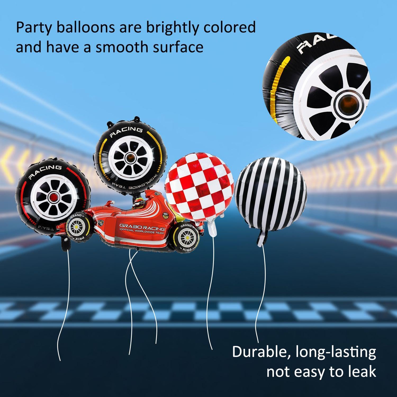 8 Pieces Of Racing Theme Balloons, 2 Pieces Of Hand-Waving Flags, 20G Of Confetti, 2 Rolls Of Balloon Ribbons - Image 3