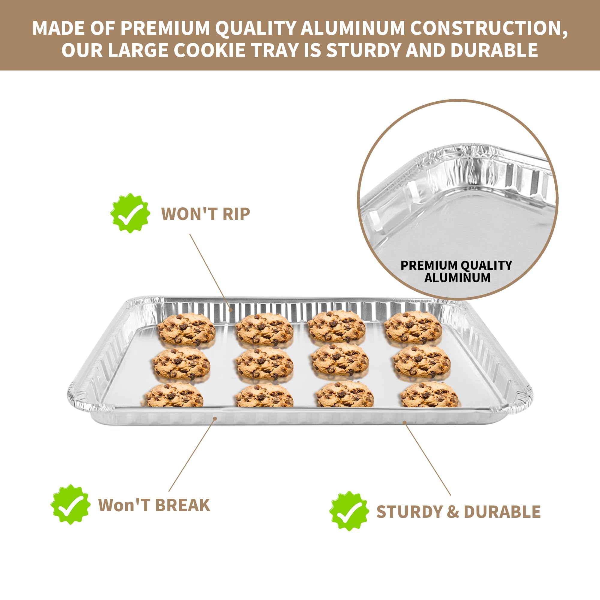 Paquete de 24 bandejas desechables de aluminio para hornear y asar de 16 x 11 pulgadas, sartenes desechables de papel de aluminio para hornear brownies, cocinar finas, pasteles