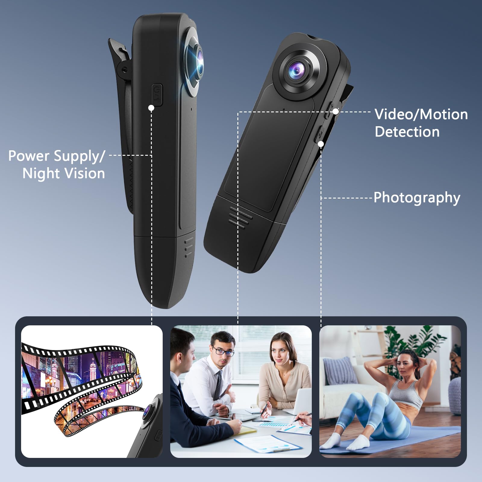 LIROPAU Mini caméra corporelle 1080p avec Carte mémoire 32 Go, caméra HD 1080p, Petite cam-éra sans Wi-FI, cam-éra de Surveillance Portable avec Vision Nocturne et Enregistrement Audio et vidéo.