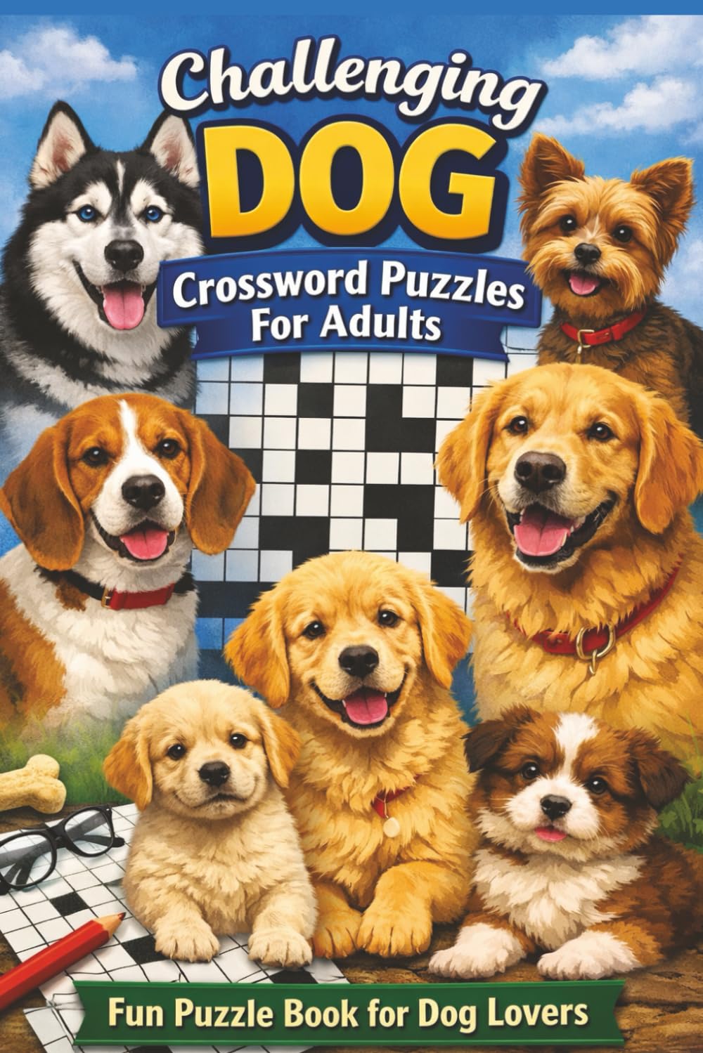 Challenging Dog Crossword Puzzles For Adults: Fun Puzzle Book for Dog Lovers: A Brain-Boosting Crossword Puzzle Book, Featuring Breeds, Puppies, Huskies, and Wolf Ancestry