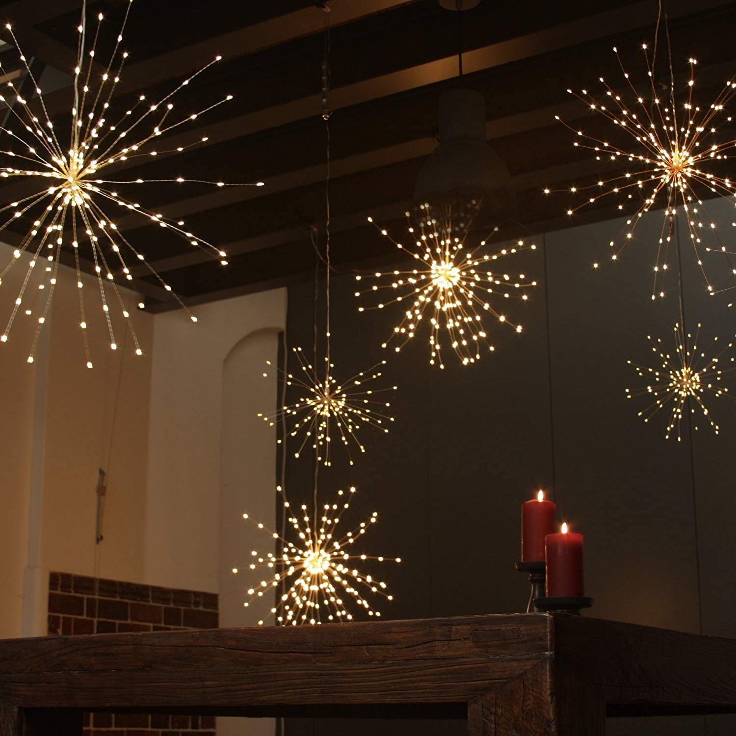 AALIN Firework Fairy Light, 2 Pack Copper Wire Starburst Lights Battery Powered with 8 Modes Dimmable Decorative Fairy Lights for Indoor and Outdoor Decoration (150 LED, Warm)