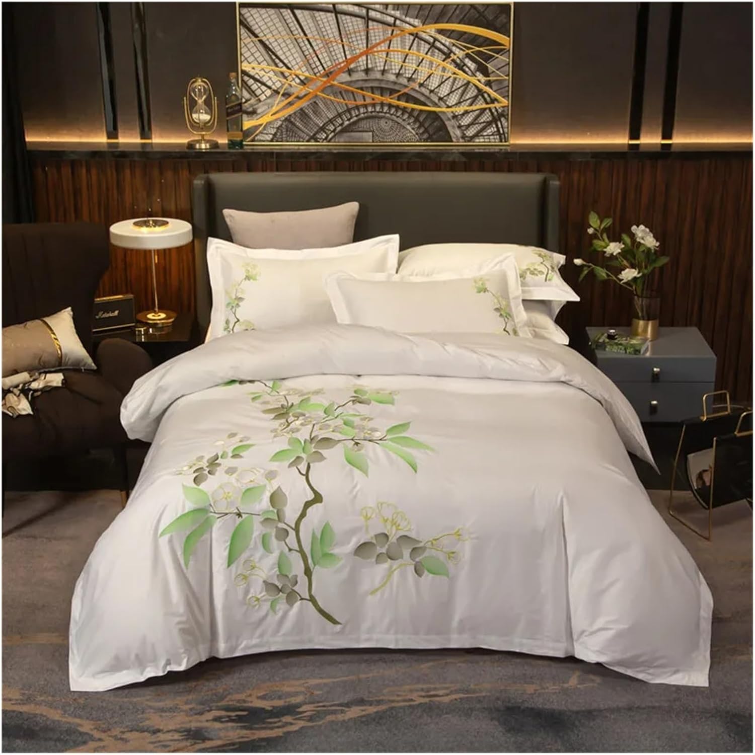 600TC Egyptian Cotton Bedding Set Luxury bedline Queen King Size Bed Sheet Set Embroidery Duvet Cover parure de lit Adulte,Bed