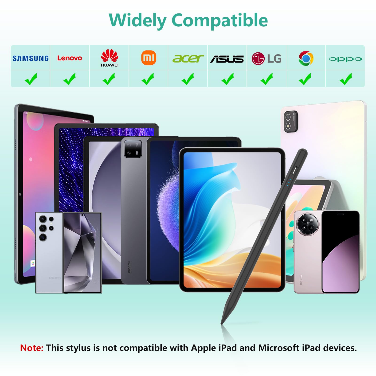 TQQ Penna per Tablet, 2.0 Stylus Pen Tablet Android Compatibile con Samsung/Lenovo/Xiaomi/Huawei/iPhone/Touch Screen, Stylus Penna con Sensibilità all'inclinazione con 5 Punte