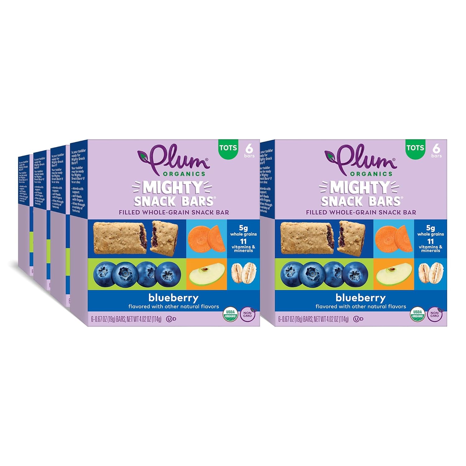 Plum Organics Mighty Snack Bars - Blueberry - 0.67 oz Bars (Pack of 48) - Organic Fruit and Vegetable Toddler Food Snack Bars Blueberry 6 Count (Pack of 8)