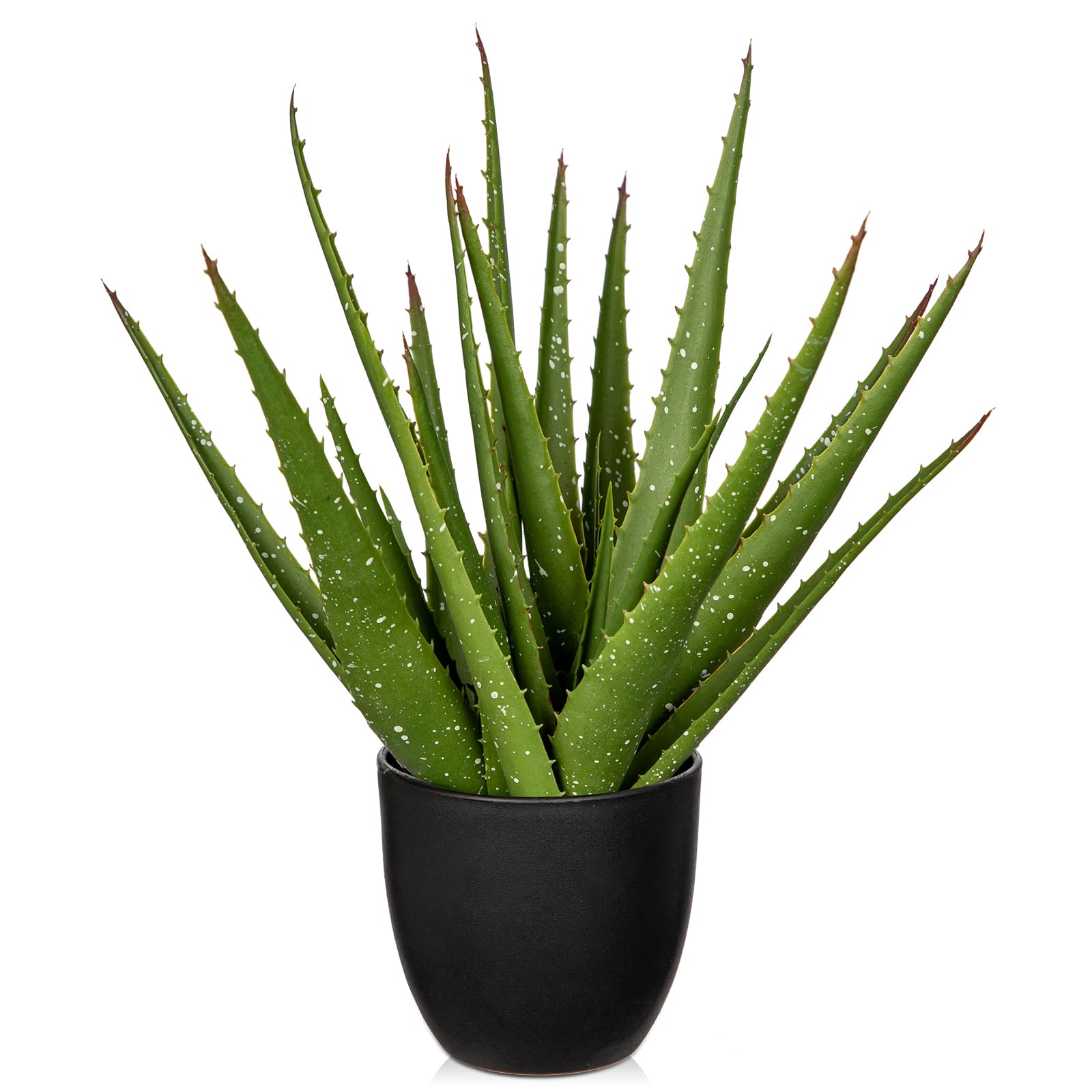 Oairse 34CM Fake Plants Artificial Aloe Vera Plant Black Pot Decorative Potted Artificial Cactus Faux Cactus Green Plant for Home Office Bathroom Bedroom Shelf Decoration