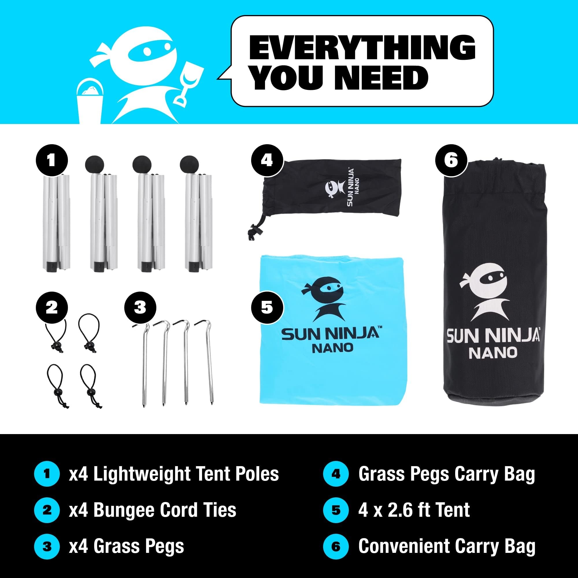 SUN NINJA Mini Tenda da Spiaggia Portatile - Tenda da Sole per Mare - Telo Parasole Pop Up per Campeggio e Picnic - Protezione UV UPF 50+ - Borsa per il Trasporto Inclusa