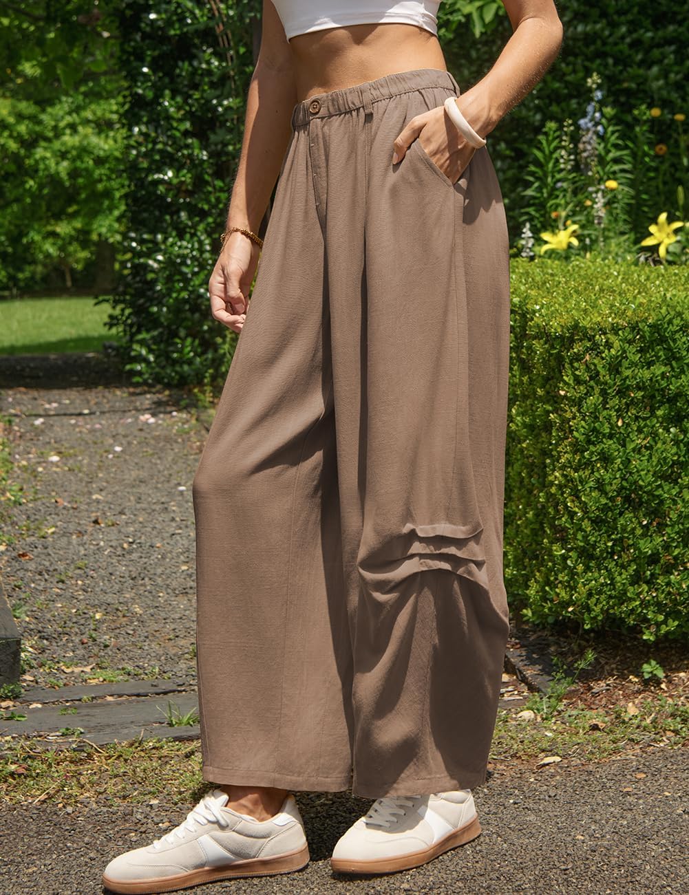TARSE Women Linen Harem Pants Loose Fit Casual Cropped Pants Boho Summer Vacation Wide Leg Pants with Pocket - Image 4