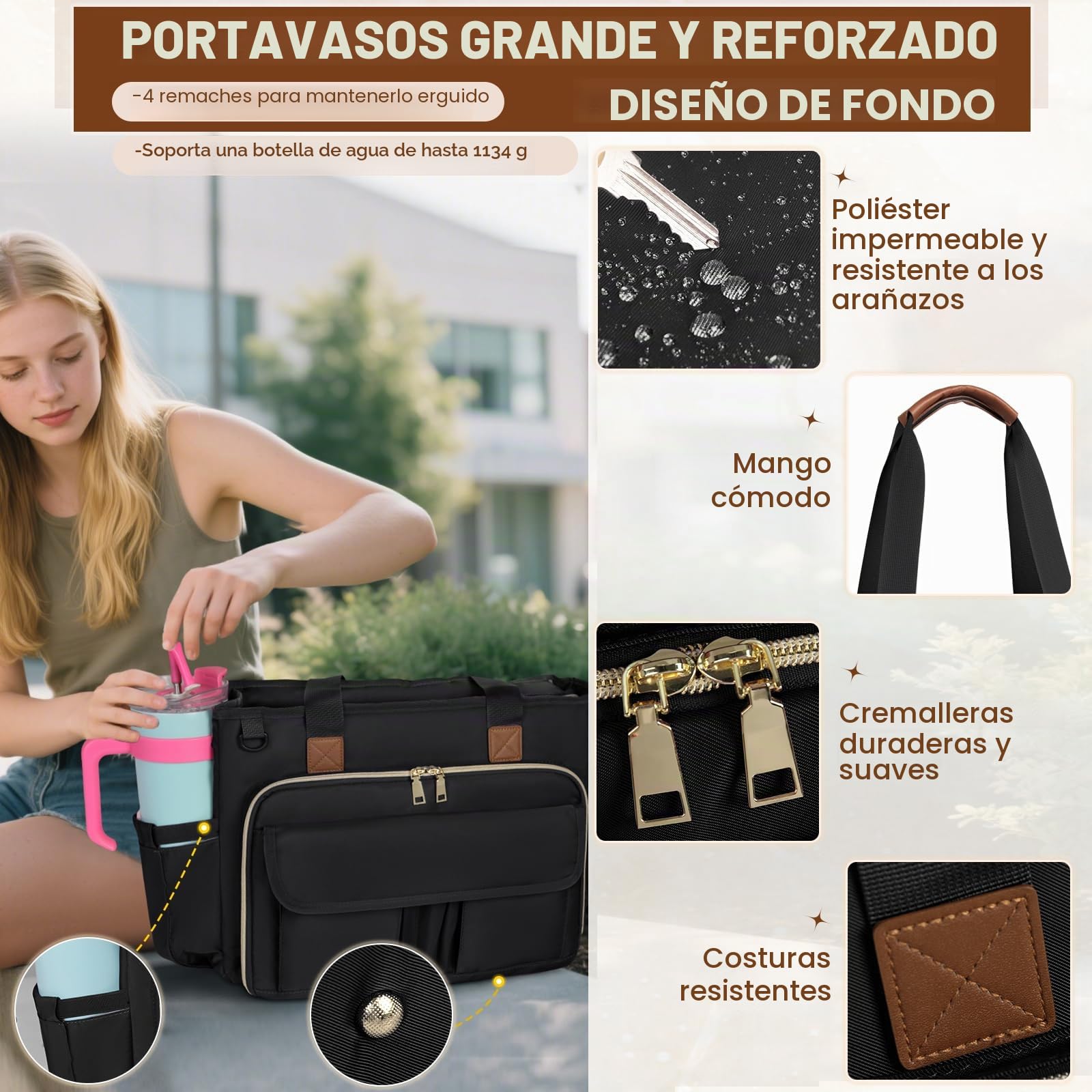 RAINSMORE Bolso Portatil Mujer Maletin Portatil 15,6 Pulgadas Grande Bolso Profesora Bolsa Trabajo con Bolsillo Aislante para Universidad Enfermera Shopper Oficina