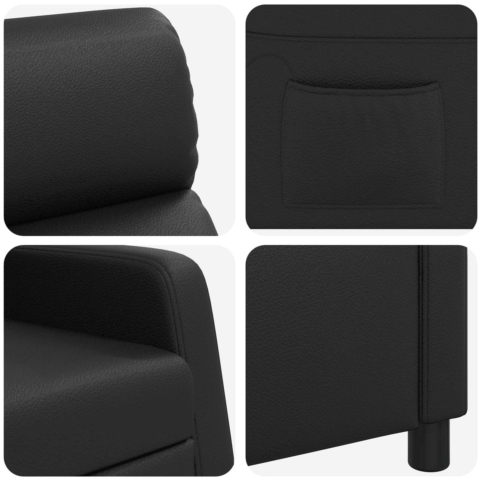 Poltrona relax nera in ecopelle con funzione reclinabile regolabile 115-160
