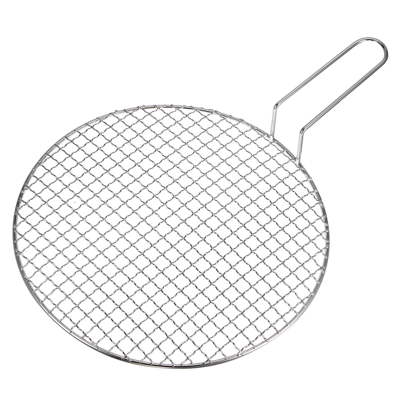 sourcing map Rejilla de Acero Inoxidable, Rejilla para Barbacoa Redonda de 12", Parrilla Malla para BBQ, Rejilla de Alambre para Hornear Antiadherente con Asa, para Filete BBQ al Carbón
