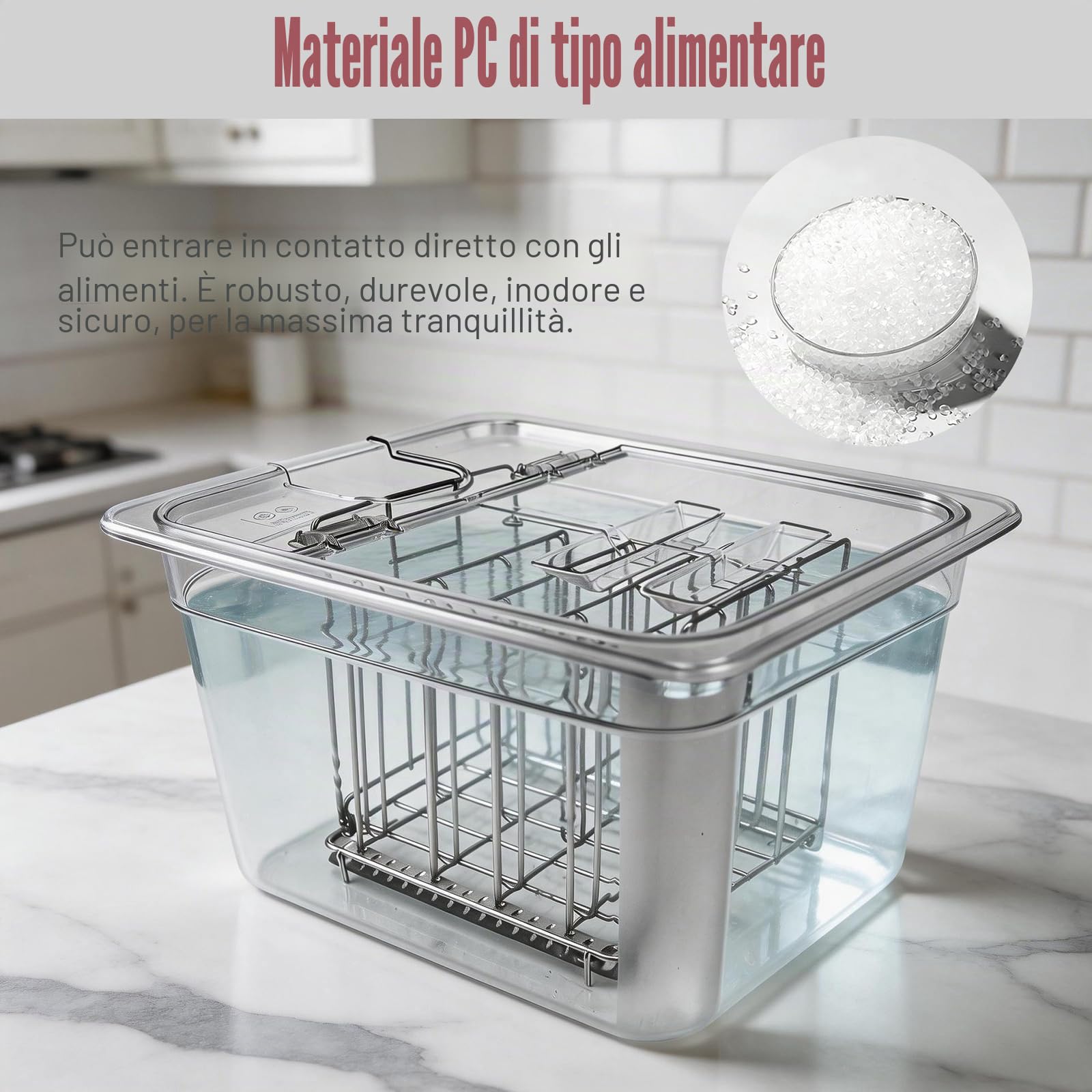 Contenitore Sous Vide, 11L con Coperchio Ribaltabile Aggiornato e Griglia in Acciaio Inox 32,5×26,5×20 cm Contenitore Trasparente BPA Free per Carne Pesce e Cucina Sottovuoto