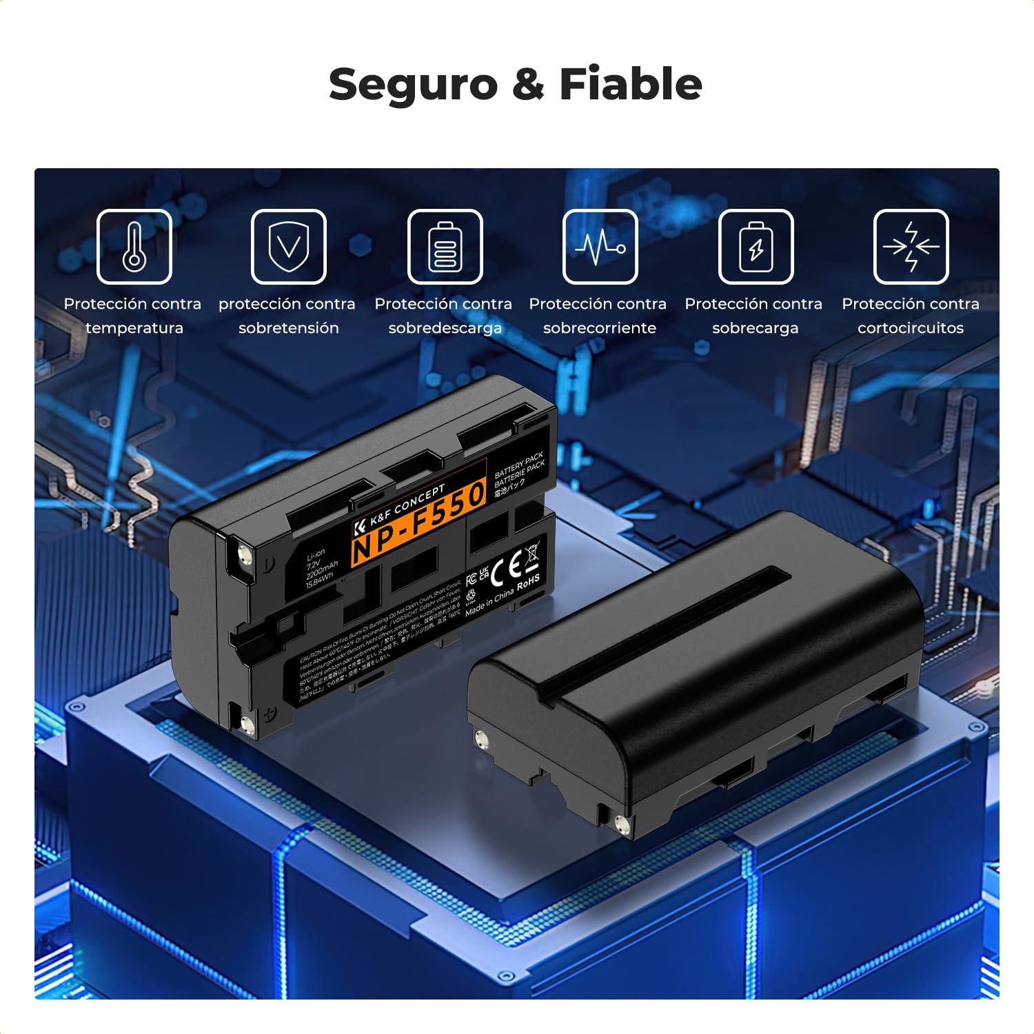 K&F CONCEPT NP-F550 Kit Cargador de Batería LED 2600mAh Compatible con Sony NP-F550 F570 F750 F770 F930 F950 F970 para Luces LED/Monitor/Cursor de Cámara