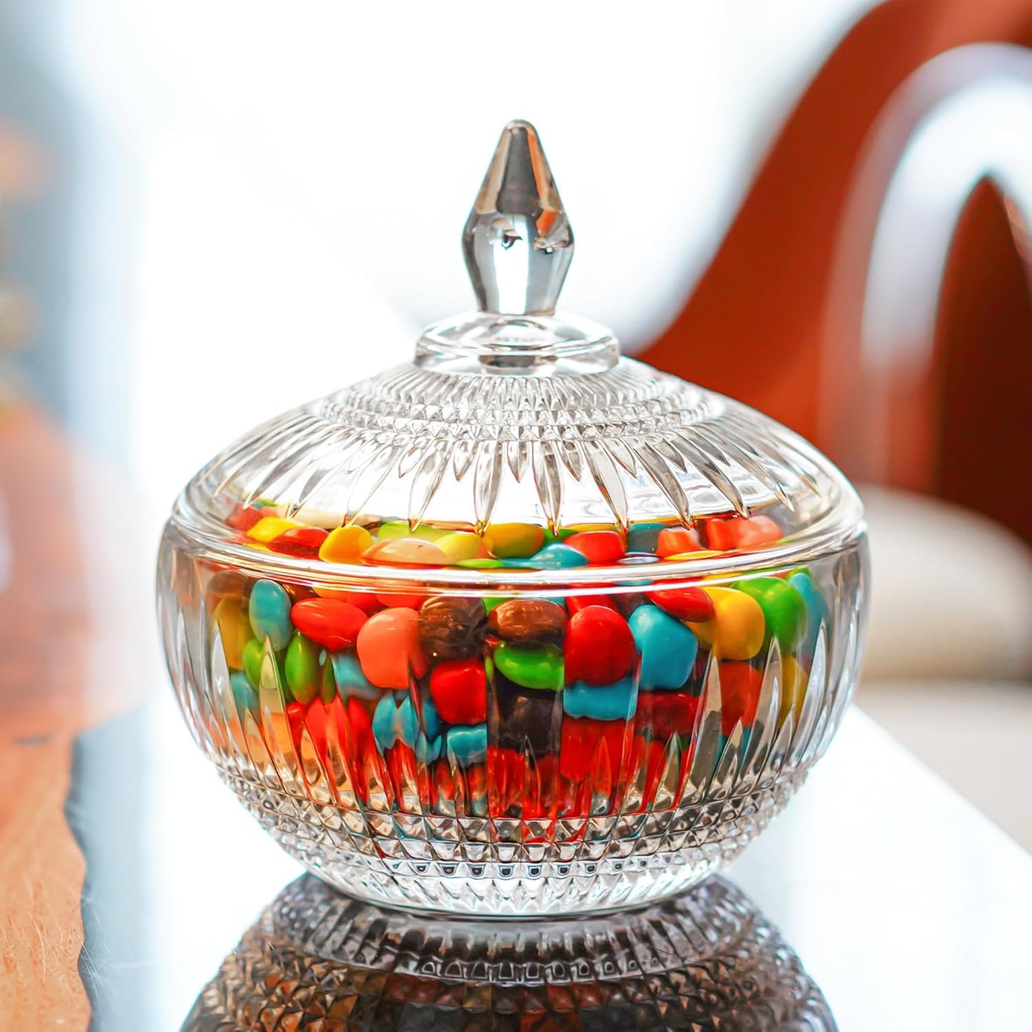 - Premium Glass Candy Dish With Lid, Crystal Candy Jar, Cookie Jar, Decorative Candy Bowl, Jewelry Dish, Covered Candy Jars For Buffet, Kitchen, Home, Office Desk (Diamond -03),
