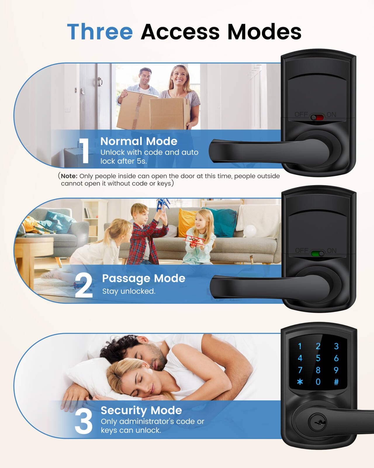 Smart Keyless Door Lock - Matte Black -3