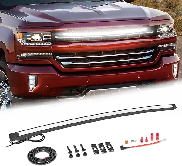 LED Grille Light for Silverado, Nirider 37Inch DRL Grille Light Bar Accent Light Bar Curved LED Decorative Light for 2014-2018 Chevy Silverado 1500 2500 3500 Pickup Truck