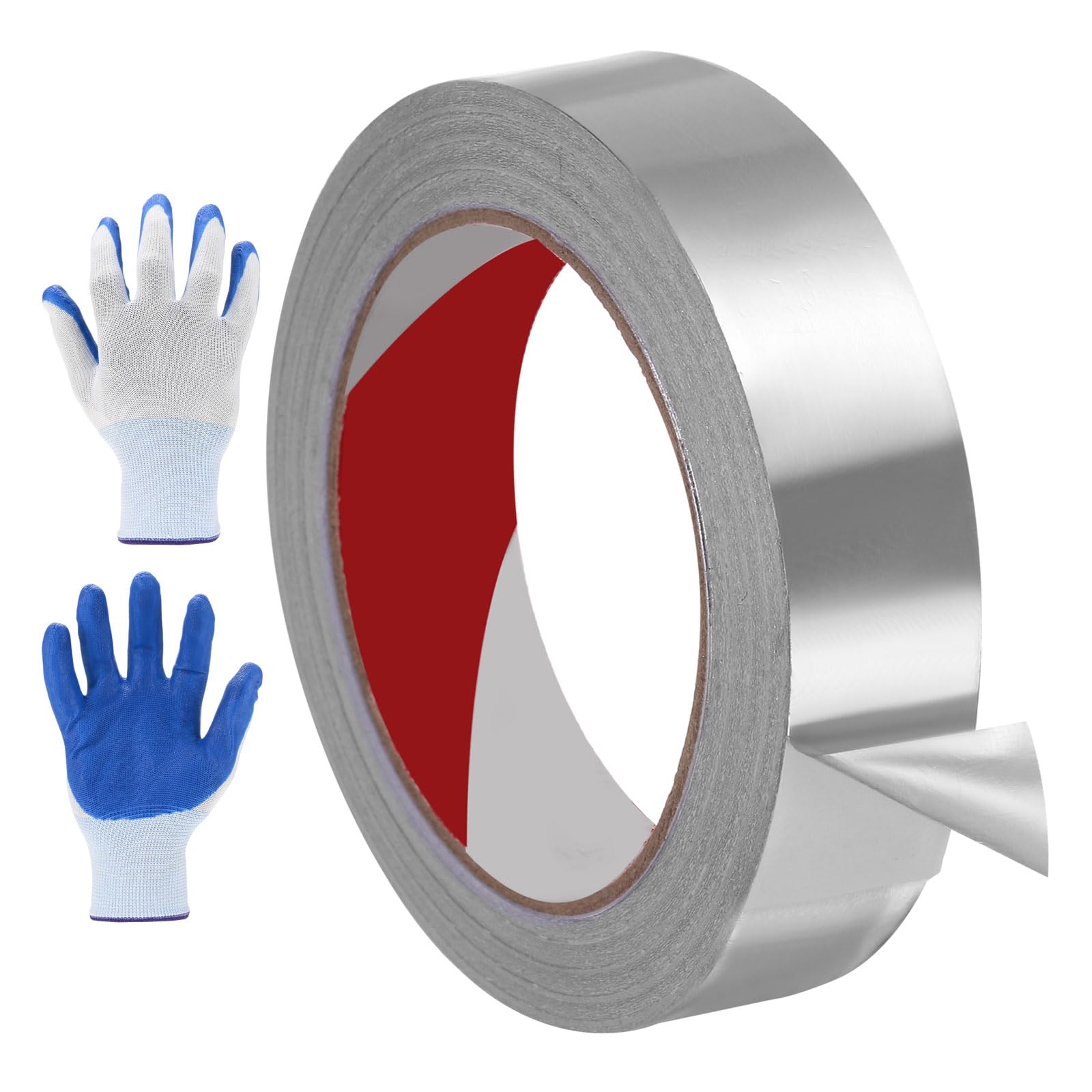 sourcing map 1 Pack Aluminum Foil Tape, 0.15mm x 30mm x 20m Heavy Duty HVAC Tape Metal Duct Tapes Heat Resistant Tape Insulation Tapes with Gloves for Air Ductwork, Dryer Vent, HVAC Sealing