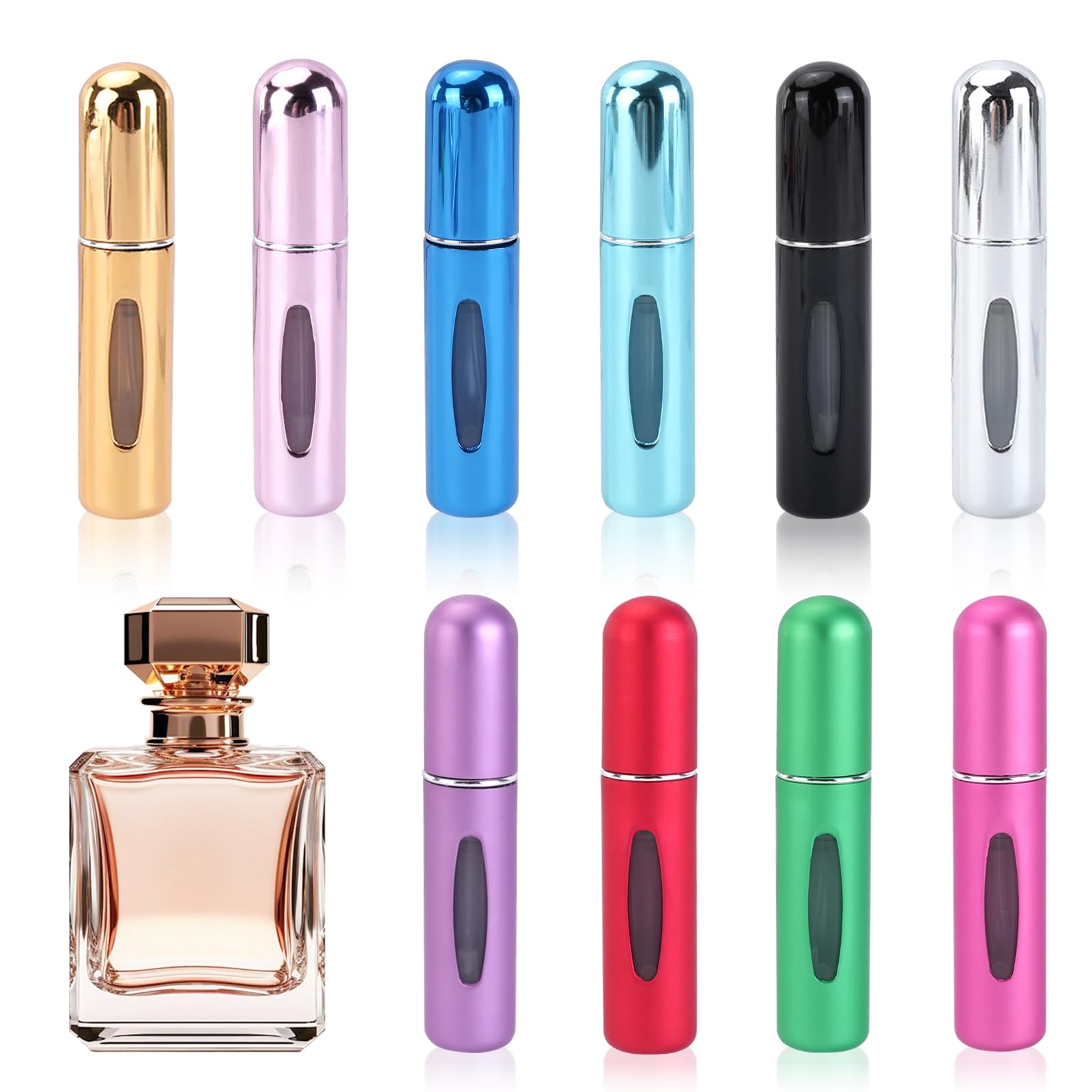 Mini-Parfümzerstäuber, nachfüllbar, tragbar, 5 ml, Sprühduft, Pumpetui für Damen und Herren, kleine Sprühflasche für Reisezubehör, 10 Stück
