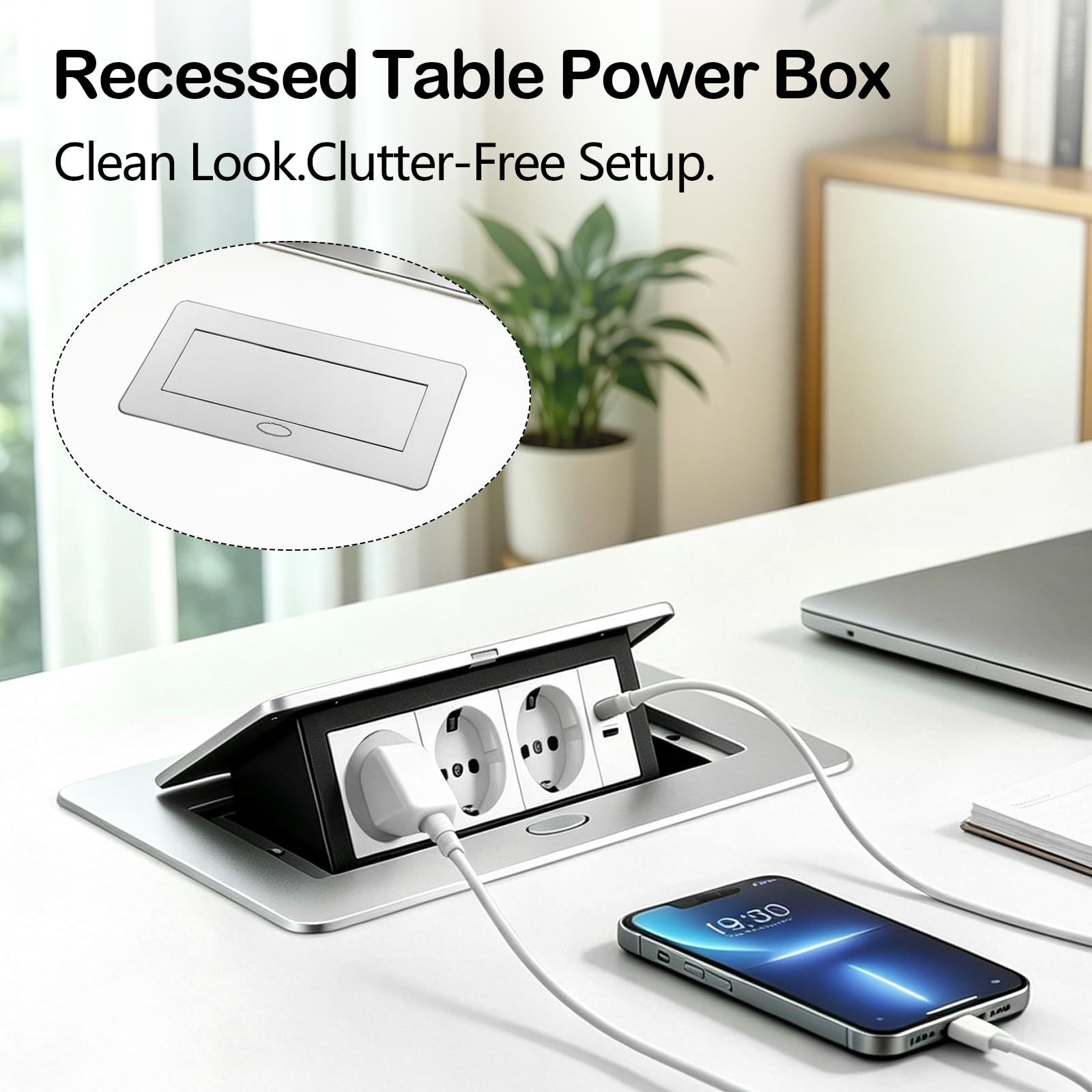 Aluminium Tischplatte Versenkte Steckdose, 4000W/16A Tischplatte Einbausteckdose mit USB und Type C, Tischsteckdose 3 Fach Einbau Steckdosenleiste, Steckdosen für Konferenzraum Heim Büro,1,8M Kable