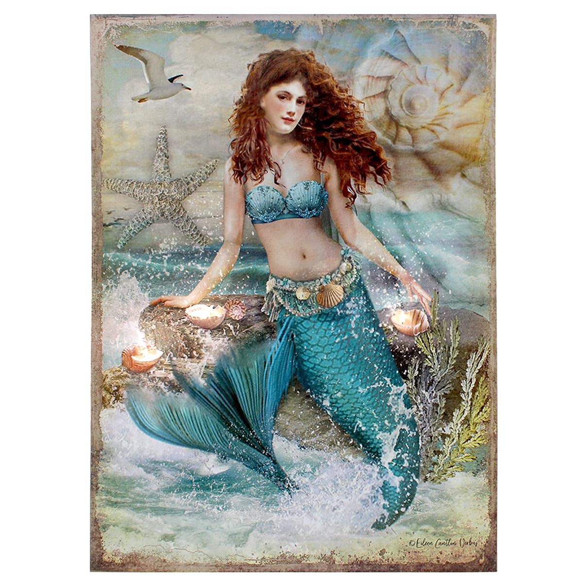 ELC Designs Group Fantasy Mermaid Sea and Surf Lighted Canvas Print Wall Art Home Décor