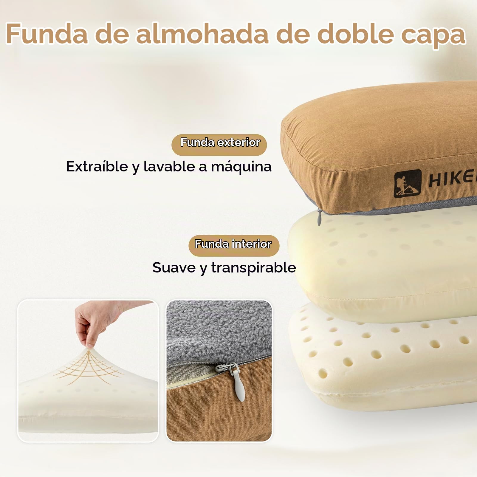HIKEMAN Almohada de espuma viscoelástica para camping, almohada de viaje ultraligera, almohada de apoyo para el cuello, almohadas suaves y ergonómicas para dormir, para camping, coche, playa, oficina