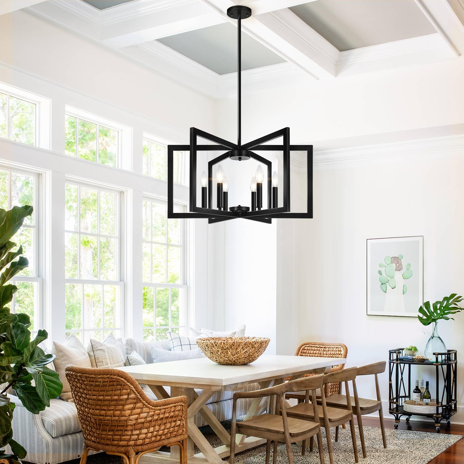 Lynnoland 25'-61' Height Adjustable Modern Matte Black Chandelier for Dining Roo — product photo