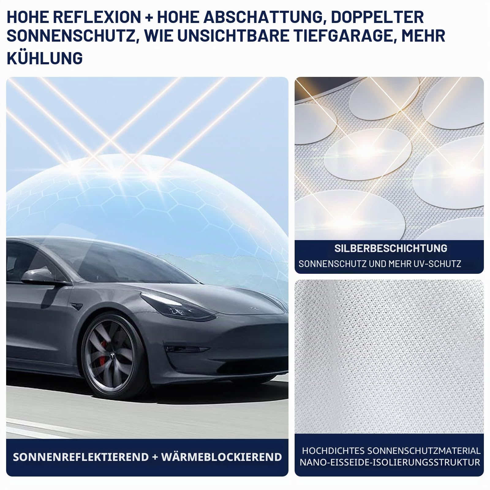 Sonnenblenden kompatibel mit T-esla 2021 2022 2023 Model 3 Glasdach, Auto Schiebedach Glas Schatten faltbar Sonnenschirm Hitze isolieren Sonnenschirm Sonnenschutz (White, Model 3)