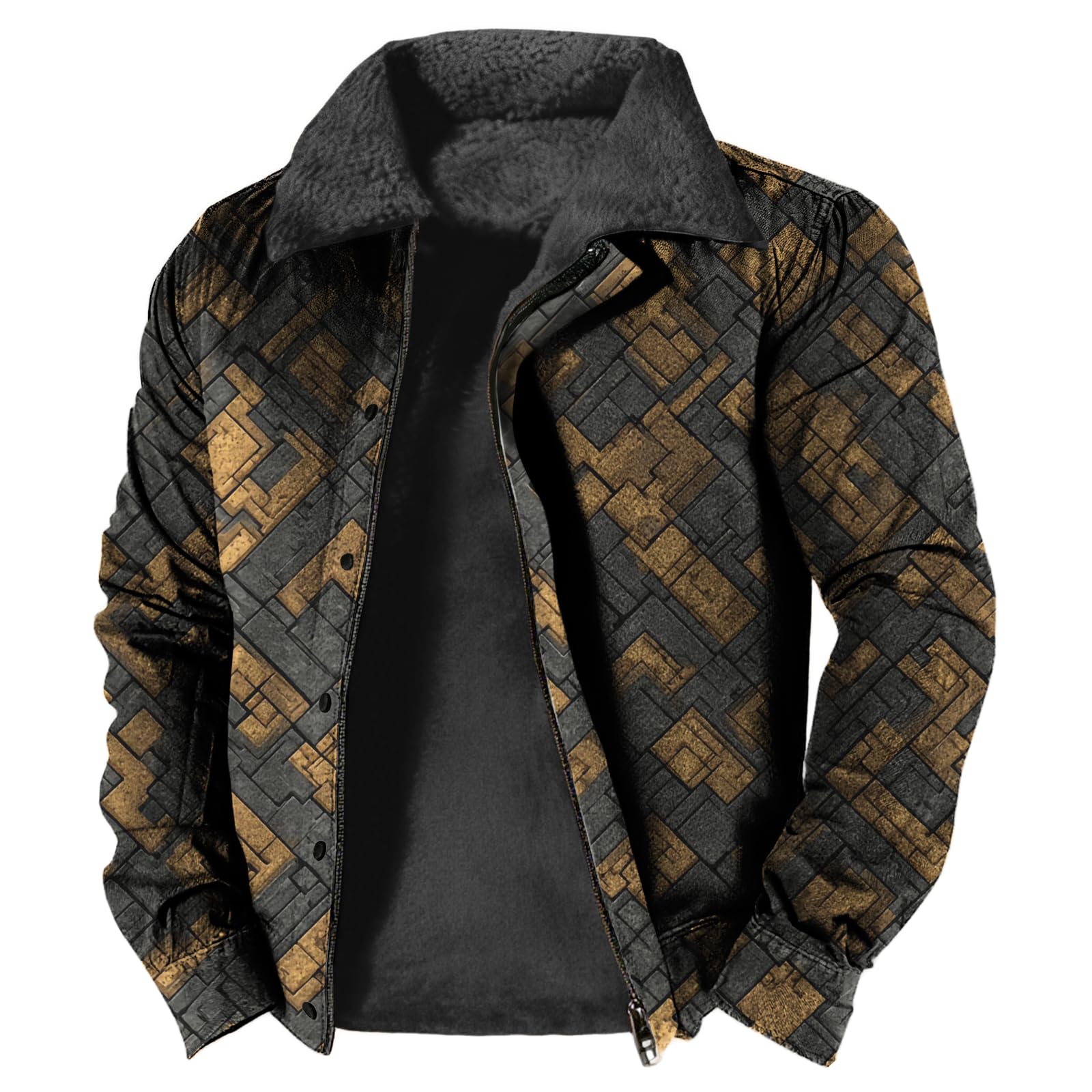 Western Jackets For Men 2025 Casual Long Sleeve Sherpa Fleece Vintage Ethnic Print Fashion Cowboy Warm Zip Up