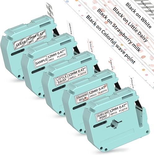 Cintas de etiquetas con patrón M960, negro sobre blancotransparentemargarita pequeñaleche de fresapunta ondulada colorida, repuesto para rotuladora