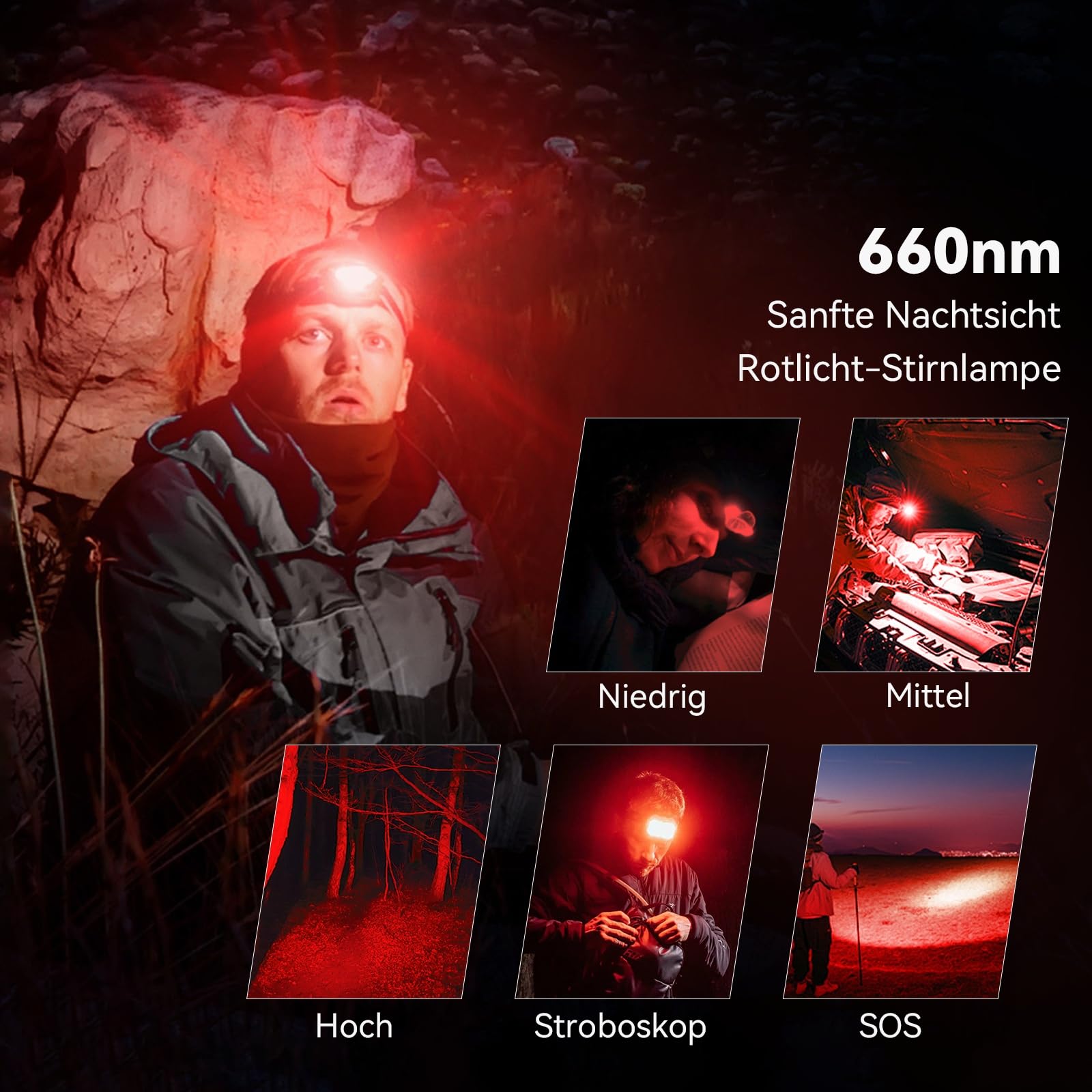 Sofirn H05B/H35B Stirnlampe mit Rotlicht - Adventure Light Stirnlampe Led Wiederaufladbar, Weiß Rot Wasserdicht Kopflampe Helmlampe, Leicht Langlebig Kopflicht für Joggen Camping, Gassi Gehen, Angeln