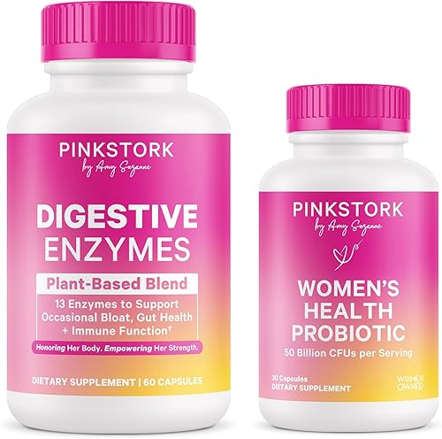 Pink Stork Paquete de salud intestinal para mujeres Probiótico con prebióticos y enzimas digestivas con prebióticos y amla Hinchazón, metabolismo,
