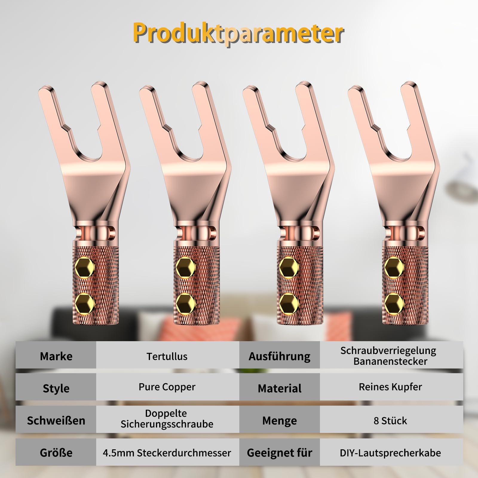 Tertullus 8 pezzi di alta qualità in rame puro HiFi capicorda altoparlante viti High End Y maschio per cavo altoparlante fino a 4,5 mm