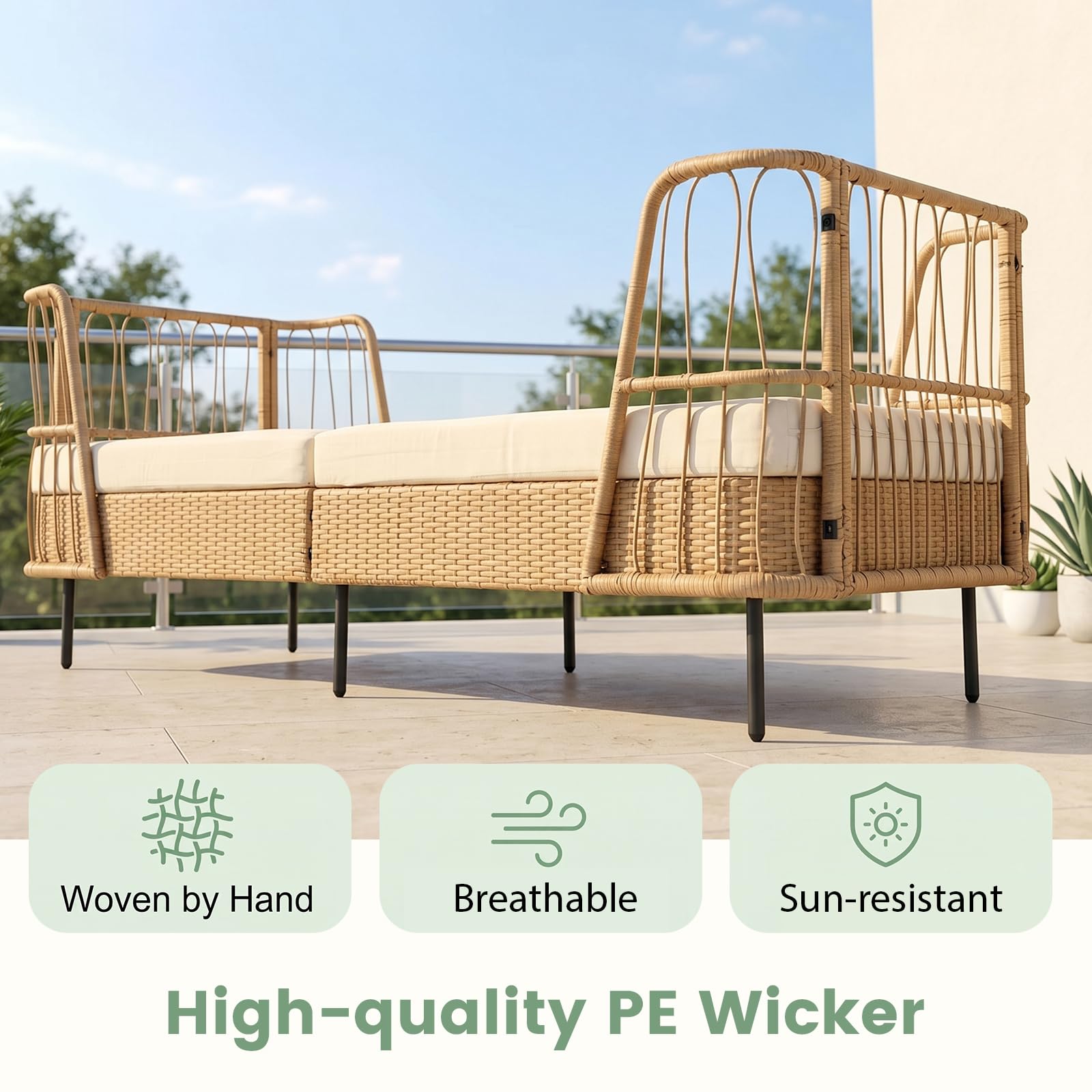 GIANTEX Sofa ogrodowa 2-osobowa z polirattanu PE, 192 x 79,5 x 78 cm