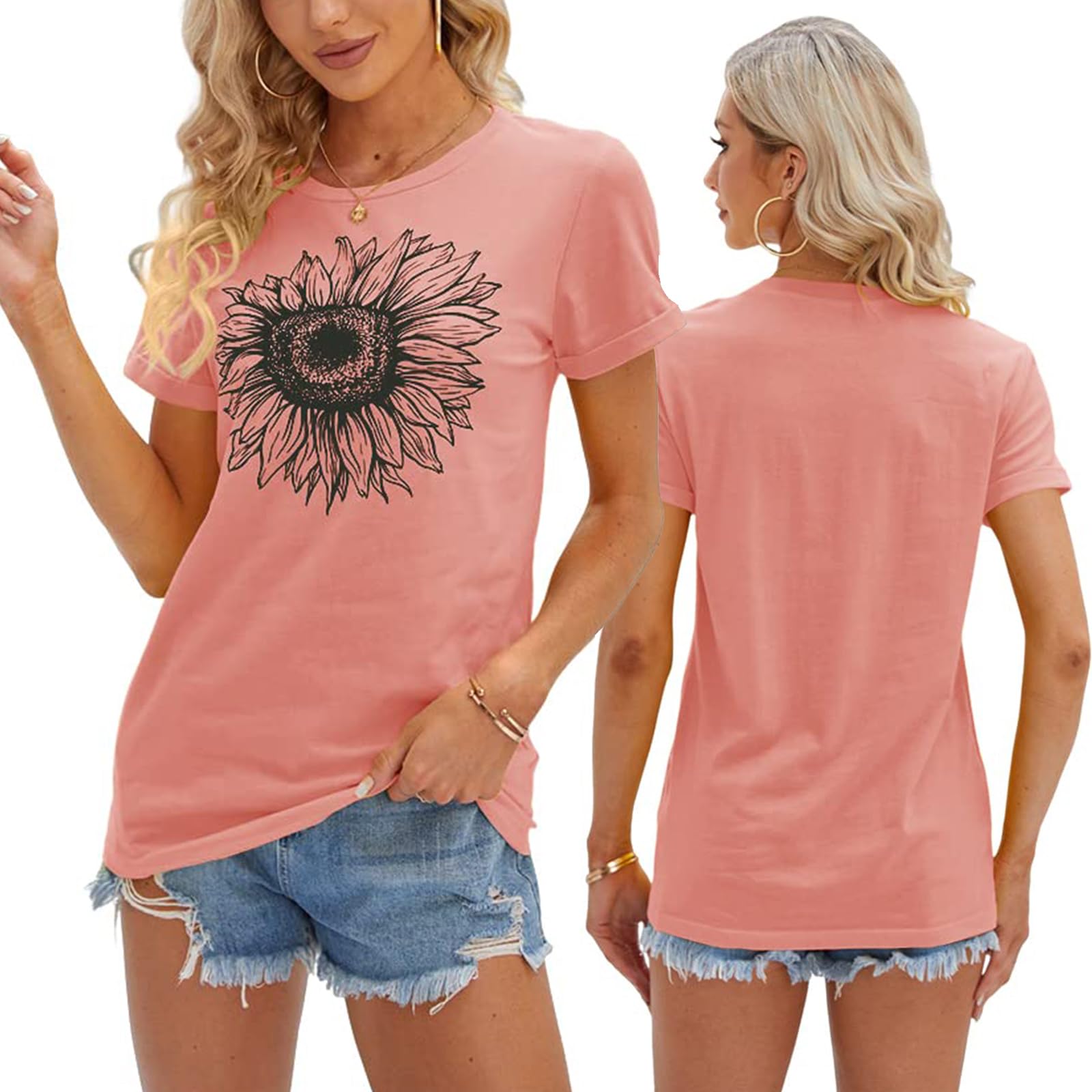 Tshirt Damen Sommer 3er Pack Sonnenblumen T Shirt Kurzarm Niedlich Grafik Lose T-Shirts Tops Casual Rundhals Oberteile Lässig Basic Shirt Set Oversize Kleidung Bluse Weiß Tank Tops