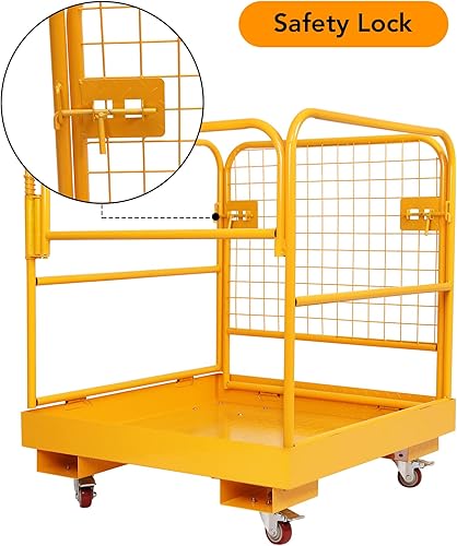 Miniatura 5 de Jaula de seguridad para carretilla elevadora de 36 x 36 pulgadas, capacidad de 1150 libras, plataforma de trabajo plegable resistente, carretilla