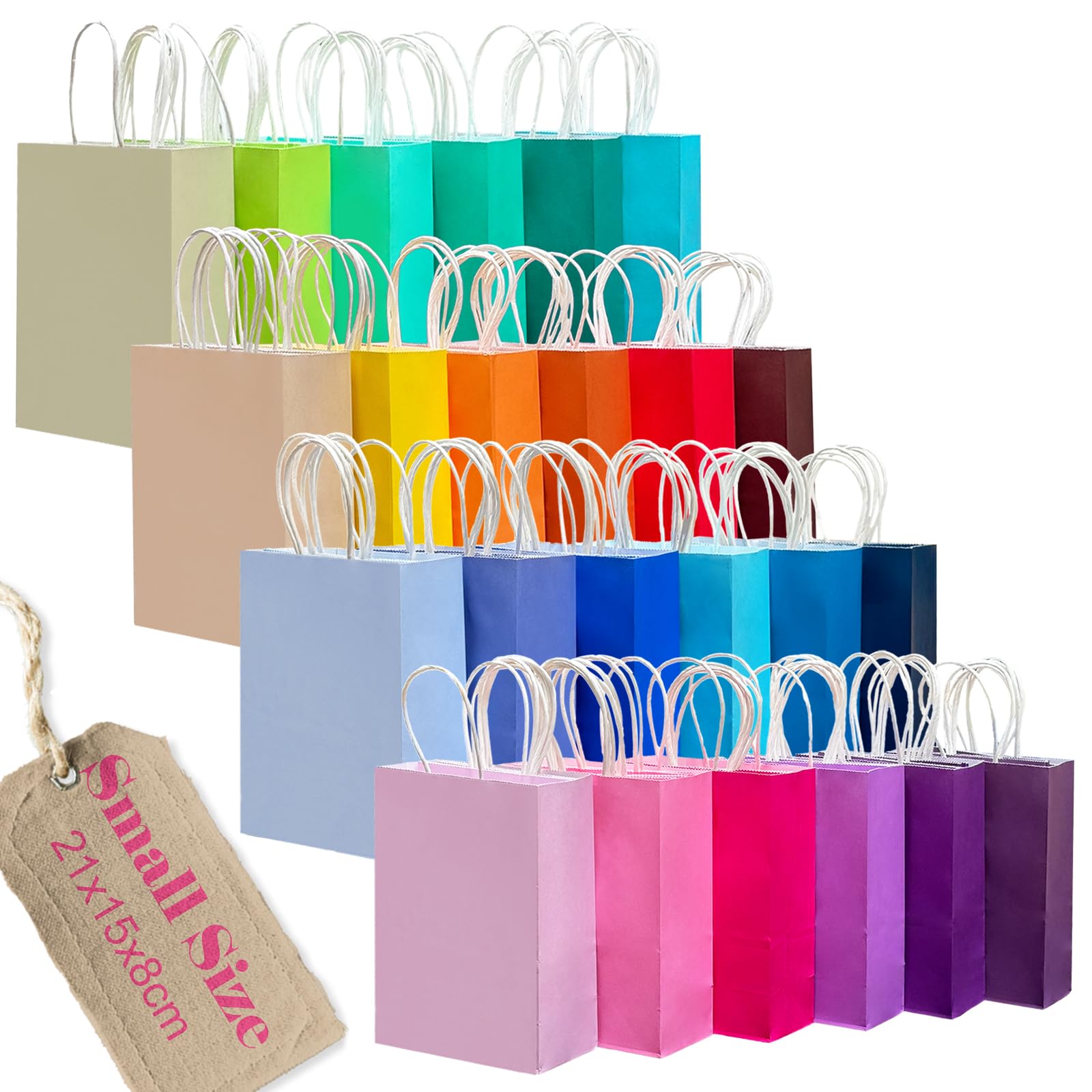 Gcardist 200-Packs 24 Colors Paper Gift Bags with Handles Bulk 8.3"x6"x3.15" Small Size Paper Bags Multiple Uses(21x15x8cm)