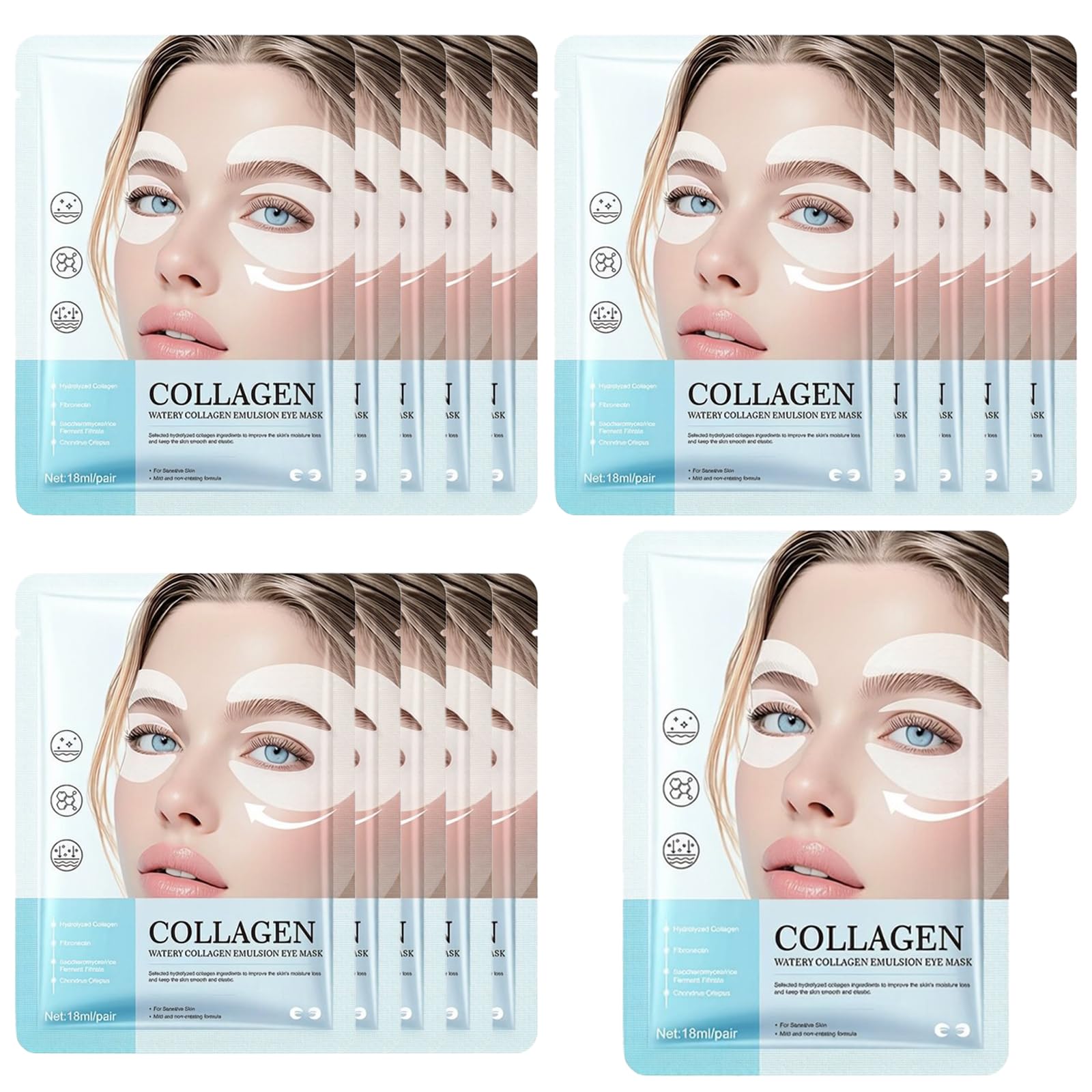 15 Paia Patch Occhi al Collagene per Occhiaie e Borse, Maschera Occhi Idratante e Defaticante per Donna, Trattamento Contorno Occhi con 18ml di Essenza, Effetto Illuminante, Trasparente
